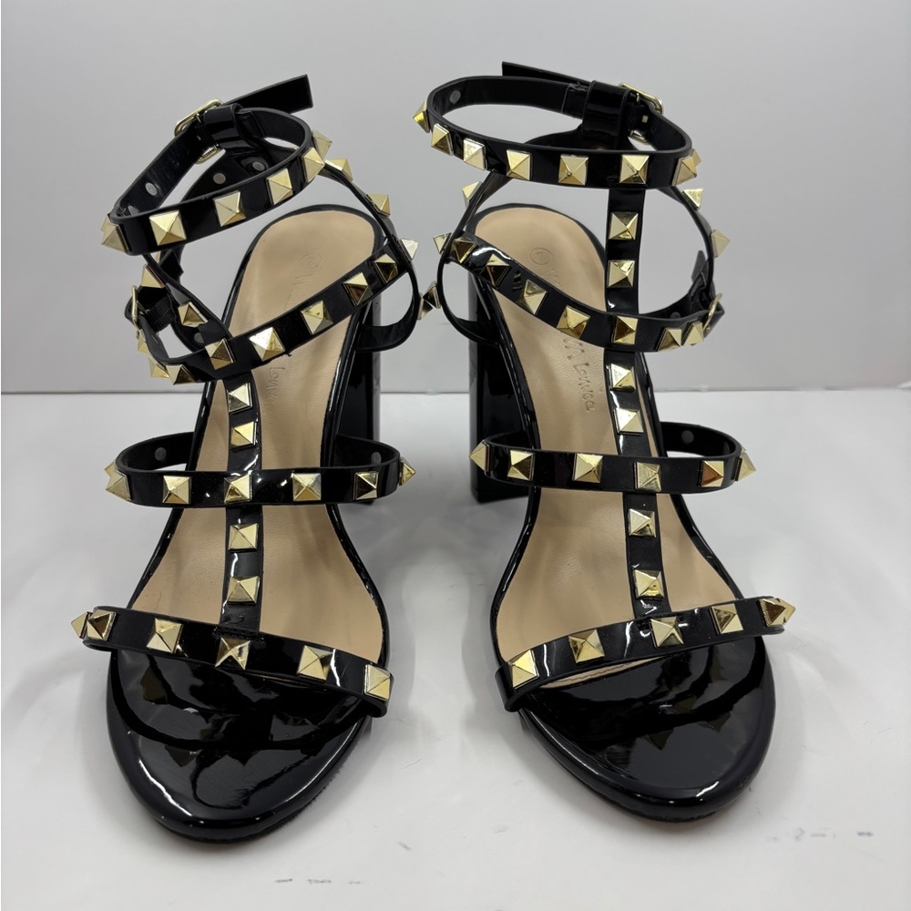 Black Studded Strappy Block Heel Sandals